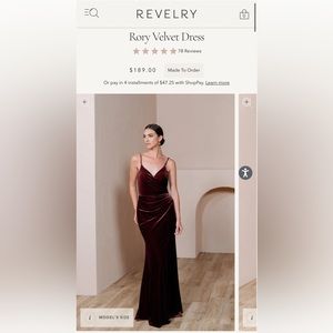 Revelry Velvet Rory Bridesmaid Dress - Color Burgundy Size 6